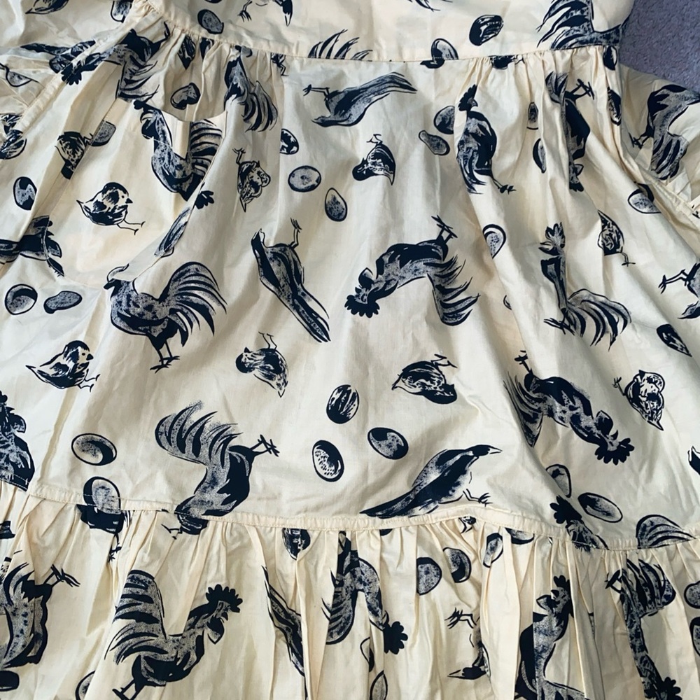 Vintage Kitchen Waist Half Apron Rooster Chick Egg Print Yellow Black - Picture 5 of 11